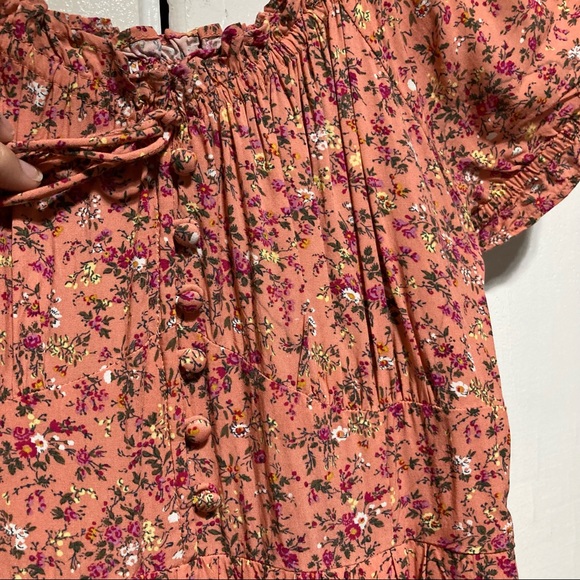 J. Crew Puff Sleeve Peasant Mini Dress in Soft Rayon, Peach Multi Floral, Size 2 - Picture 5 of 11